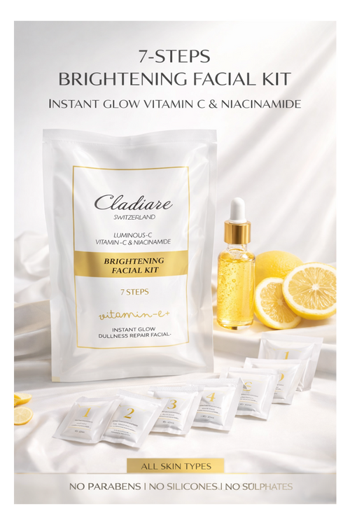 Cladiare Brightening Facial Kit 7 steps | Vitamin C + Niacinamide | Instant Glow, Dulness Repair 70g