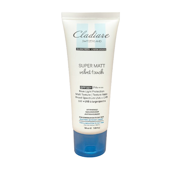 Cladiare Super Matt Velvet Touch Sunscreen SPF 50 PA++++ | Blue Light & Broad-Spectrum UVA/UVB Protection | Matte Finish for Oily & Combination Skin
