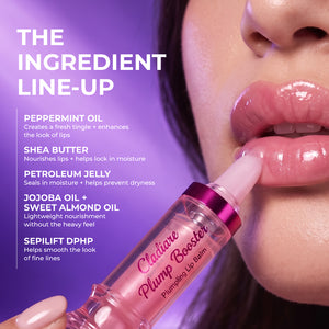 Plump Booster lip balm ingredients: Peppermint Oil, Shea Butter, Jojoba Oil, Sweet Almond Oil